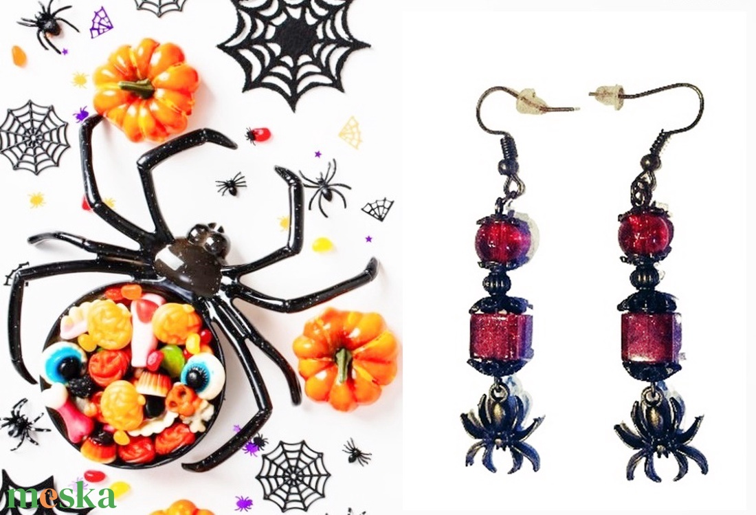 Bronz pók piros fülbevaló Halloween - ékszer - fülbevaló - lógó fülbevaló - Meska.hu Bronz pók piros fülbevaló Halloween - ékszer - fülbevaló - lógó fülbevaló - Meska.hu