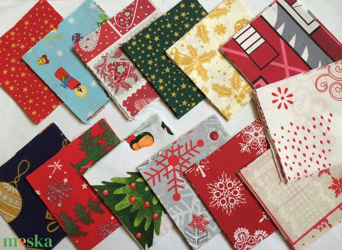 104 db Karácsony patchwork 10x10 cm pamutvászon csomag KE - kellékek & szerszámok - méteráru - anyagcsomag - Meska.hu