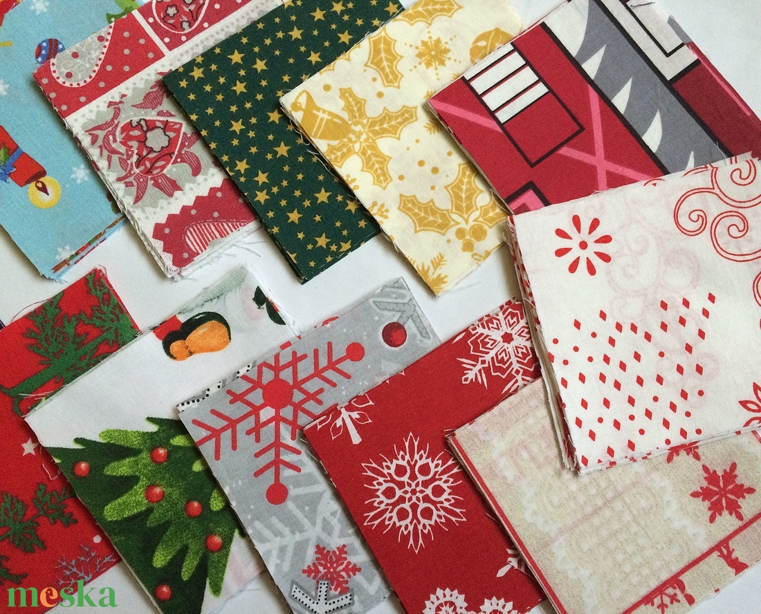 104 db Karácsony patchwork 10x10 cm pamutvászon csomag KE - kellékek & szerszámok - méteráru - anyagcsomag - Meska.hu