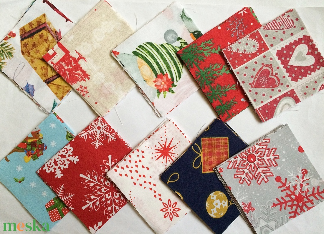 100 db Karácsony patchwork 10x10 cm pamutvászon csomag KD - kellékek & szerszámok - méteráru - anyagcsomag - Meska.hu