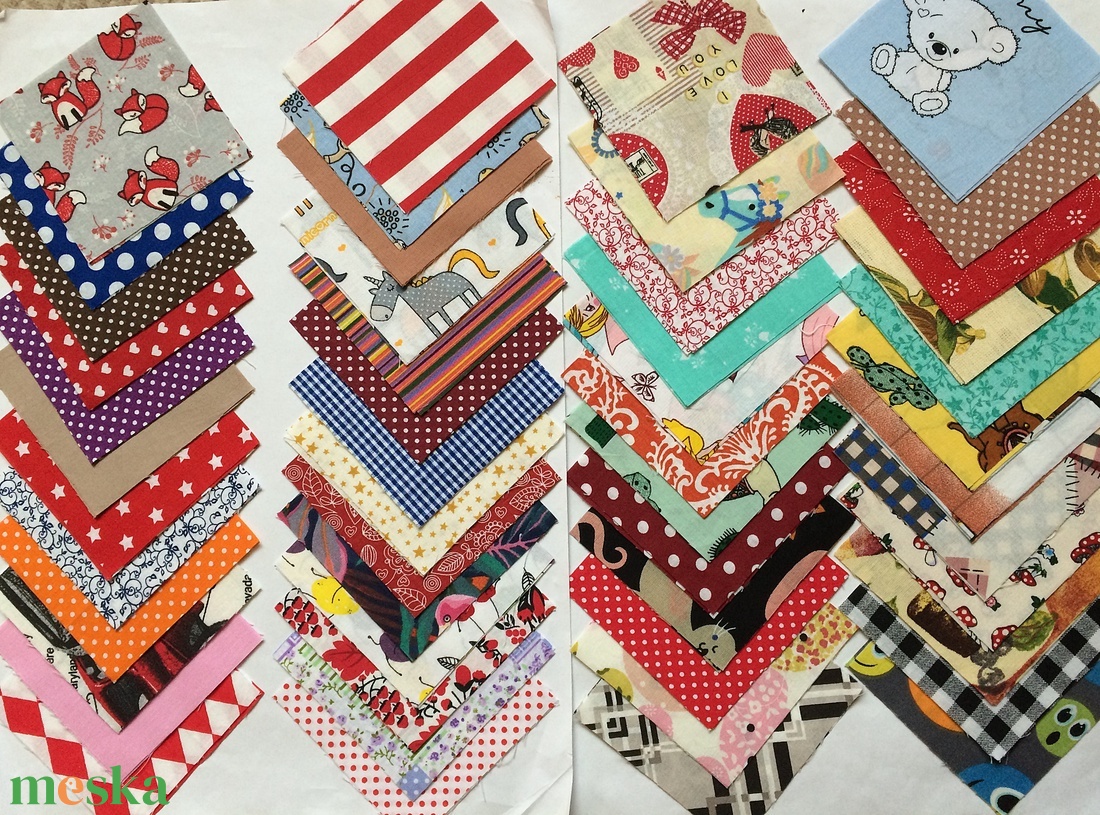 100 db vegyes mintájú patchwork 10x10 cm pamutvászon csomag VB - kellékek & szerszámok - méteráru - anyagcsomag - Meska.hu