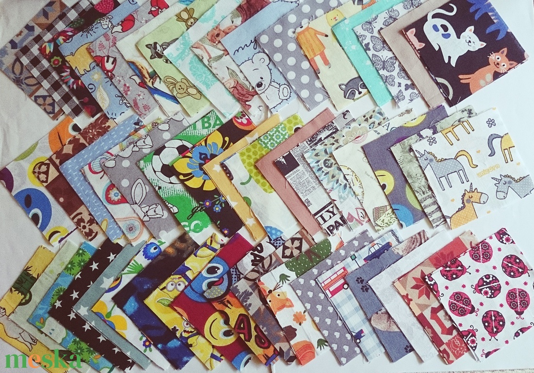 100 db fiús mintájú patchwork 10x10 cm pamutvászon csomag F2 - kellékek & szerszámok - méteráru - anyagcsomag - Meska.hu