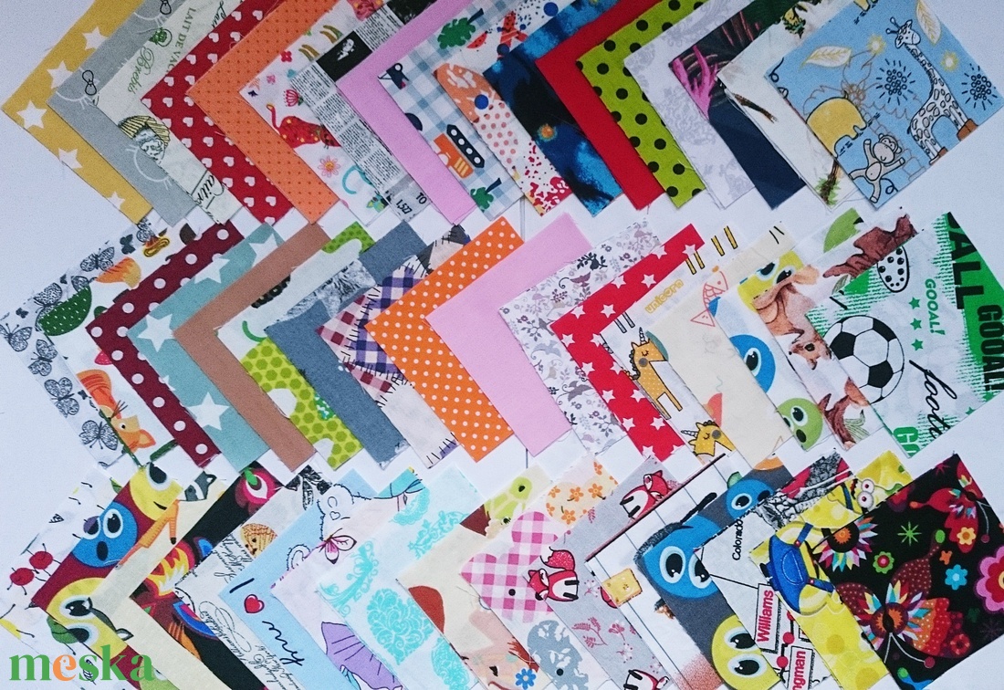 100 db gyerek mintájú patchwork 10x10 cm pamutvászon csomag GYB - kellékek & szerszámok - méteráru - anyagcsomag - Meska.hu