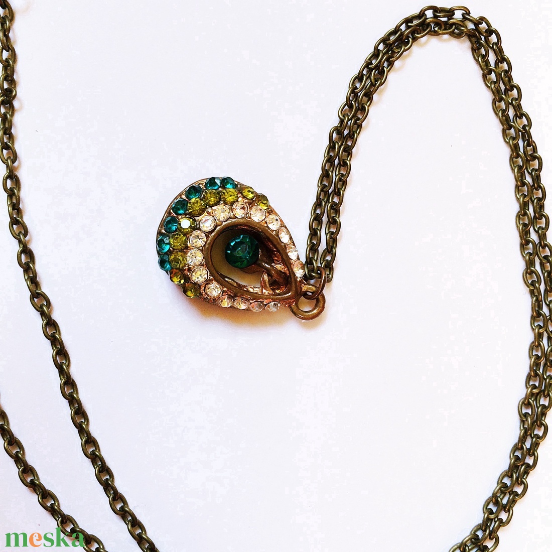 Bronz keretes színes kövekkel kirakott csepp medálos nyaklánc - ékszer - nyaklánc - medálos nyaklánc - Meska.hu
