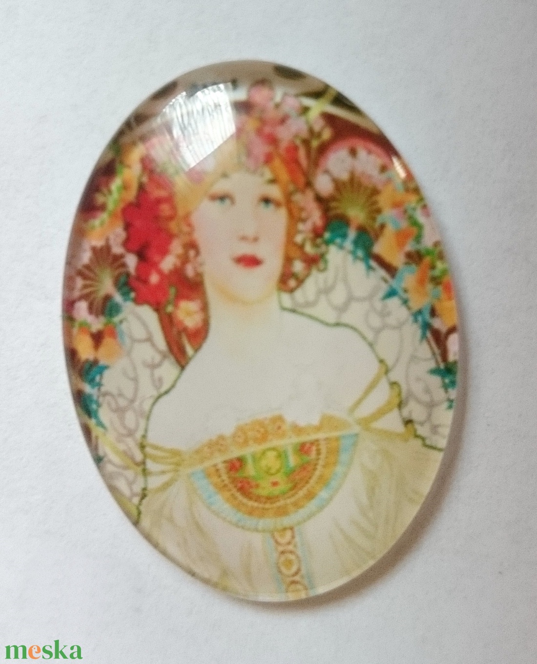 6 db üveglencse lencse ovális A. Muncha színes hölgy portré - kellékek & szerszámok - gyöngyfűzés kellékek - üveglencse - Meska.hu