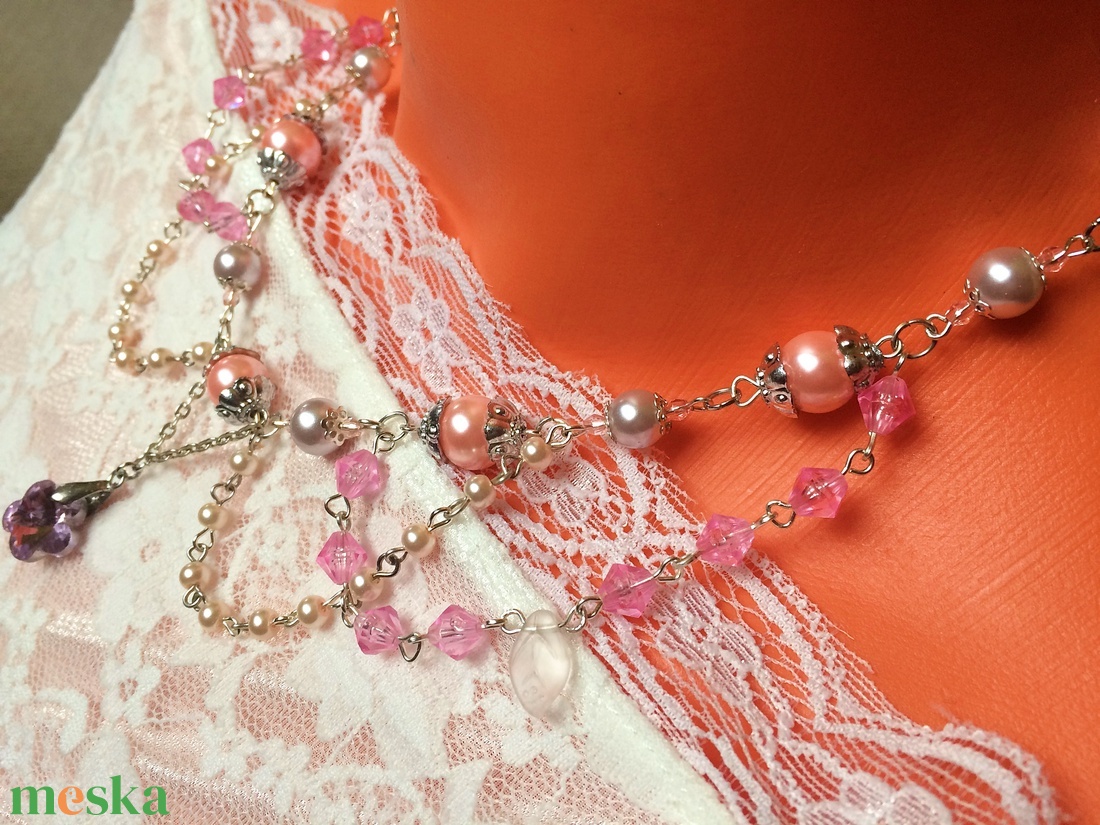 Fairy Garden rózsaszín pink nyakék nyaklánc + karlánc szett - ékszer - ékszerszett - Meska.hu