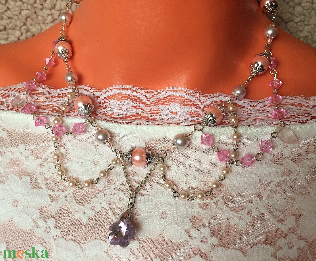 Fairy Garden rózsaszín pink nyakék nyaklánc + karlánc szett - ékszer - ékszerszett - Meska.hu