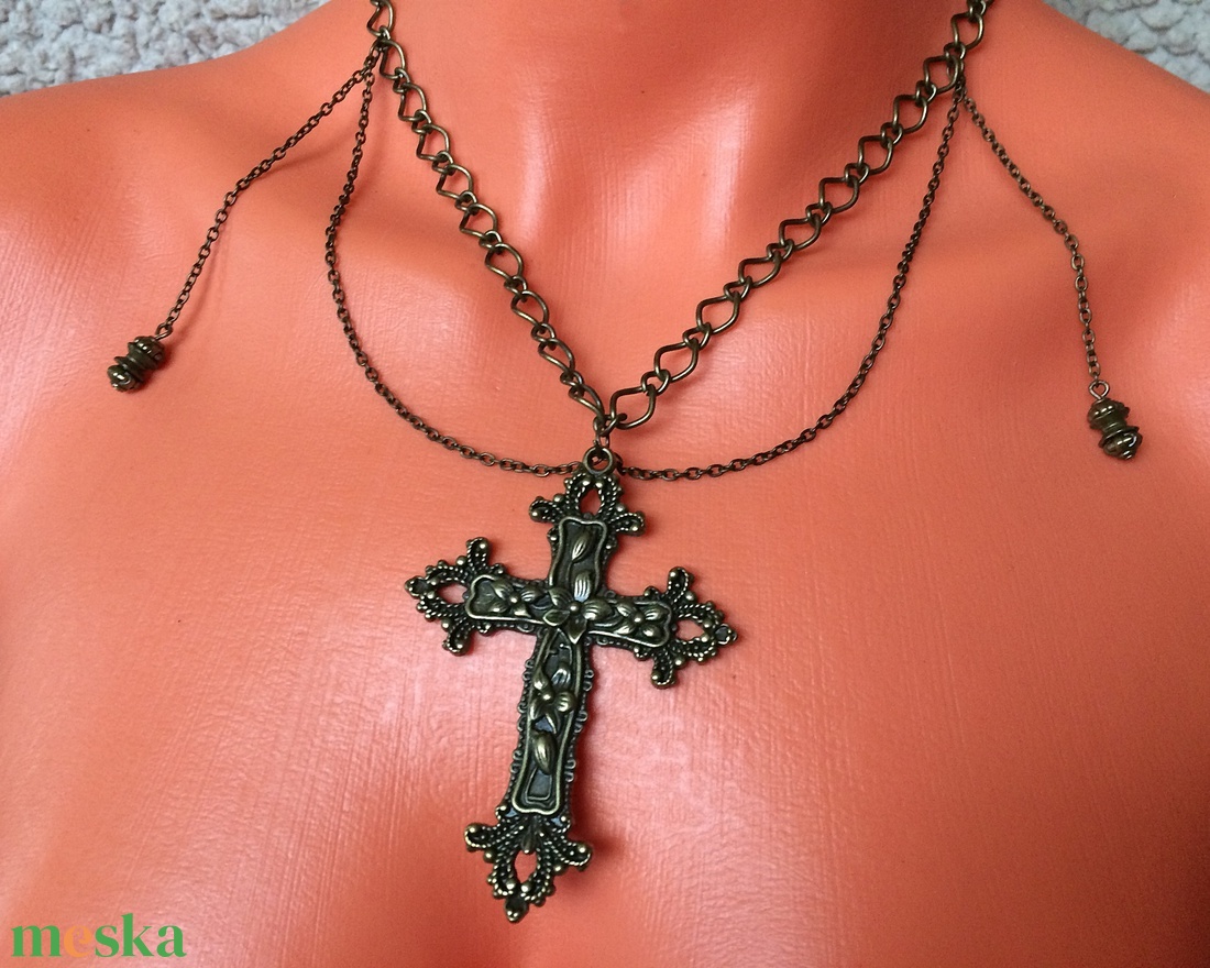 Vintage goth nagy bronz kereszt medálos nyaklánc   - ékszer - nyaklánc - medálos nyaklánc - Meska.hu
