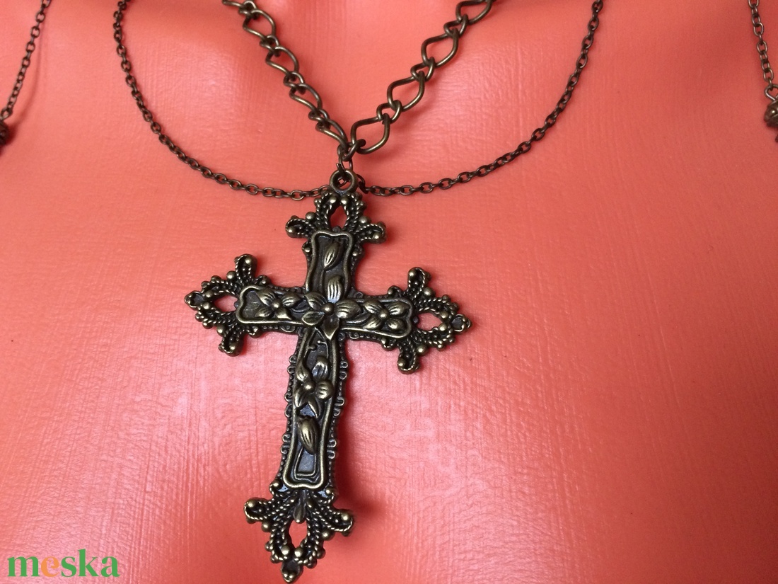 Vintage goth nagy bronz kereszt medálos nyaklánc   - ékszer - nyaklánc - medálos nyaklánc - Meska.hu