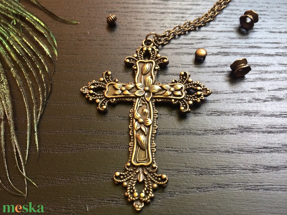 Vintage goth nagy bronz kereszt medálos nyaklánc   - ékszer - nyaklánc - medálos nyaklánc - Meska.hu