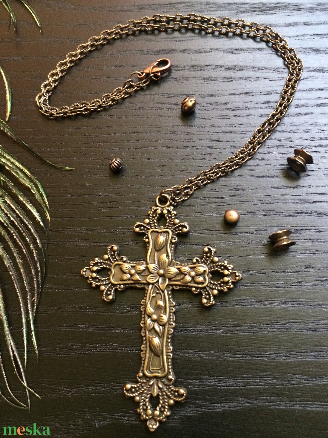 Vintage goth nagy bronz kereszt medálos nyaklánc   - ékszer - nyaklánc - medálos nyaklánc - Meska.hu
