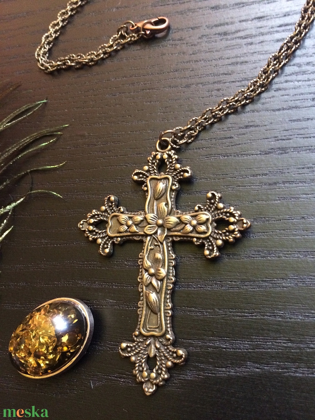 Vintage goth nagy bronz kereszt medálos nyaklánc   - ékszer - nyaklánc - medálos nyaklánc - Meska.hu