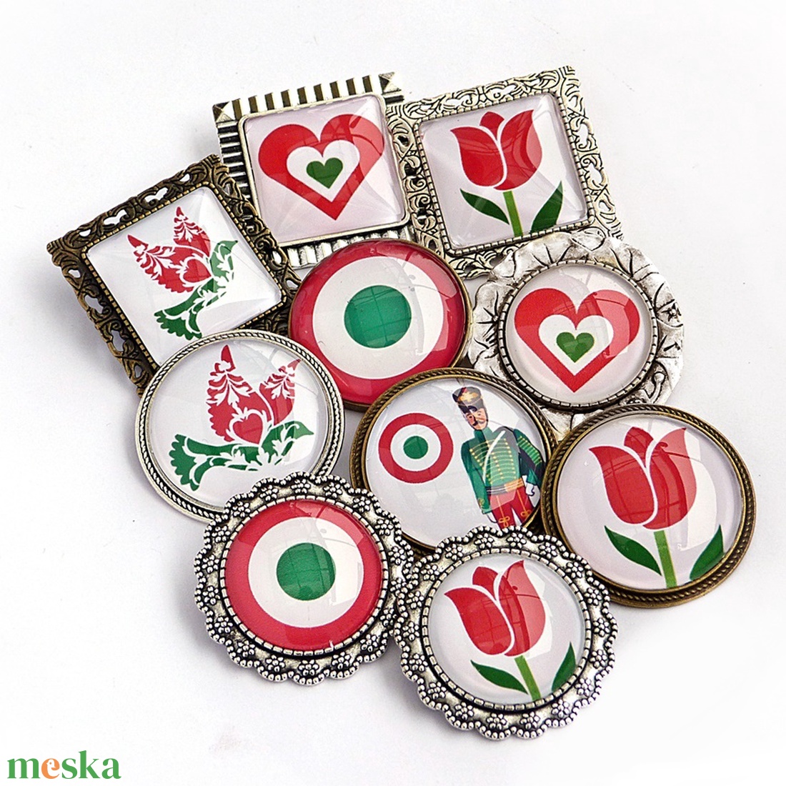 Nemzetiszínű kitűző, kokárda, tulipán (bronz) - ékszer - kitűző és bross - Meska.hu