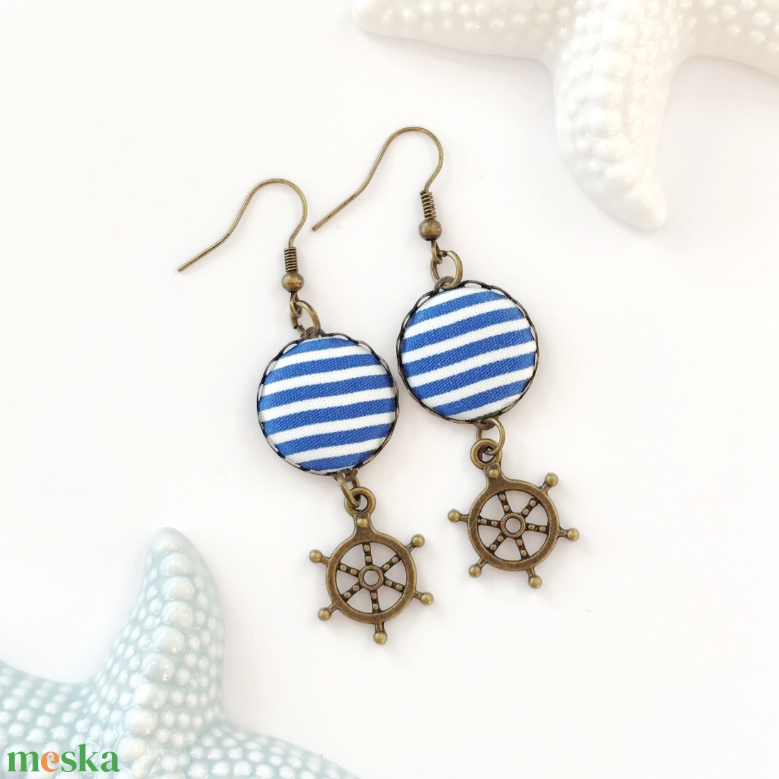 Tengerészcsíkos  textil  fülbevaló  - ékszer - fülbevaló - lógó fülbevaló - Meska.hu