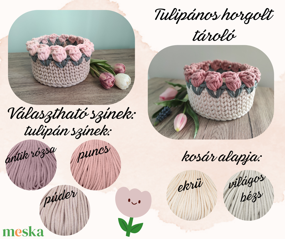 Tulipános horgolt tároló - otthon & életmód - dekoráció - asztal és polc dekoráció - dekorációs tál, tartó - Meska.hu Tulipános horgolt tároló - otthon & életmód - dekoráció - asztal és polc dekoráció - dekorációs tál, tartó - Meska.hu