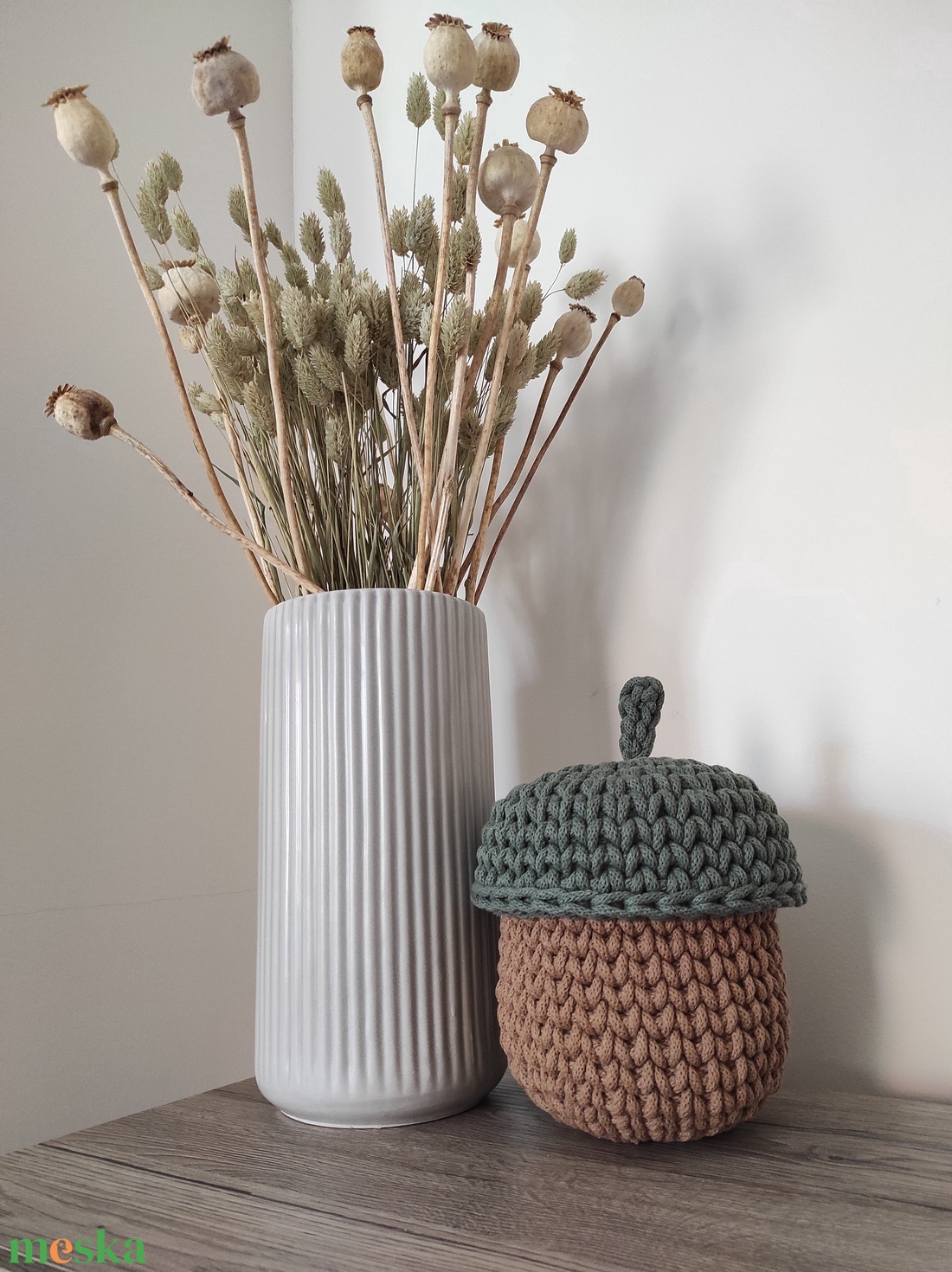 Horgolt makk tároló (fahéj, olajfa színben) - otthon & életmód - dekoráció - asztal és polc dekoráció - dekorációs tál, tartó - Meska.hu