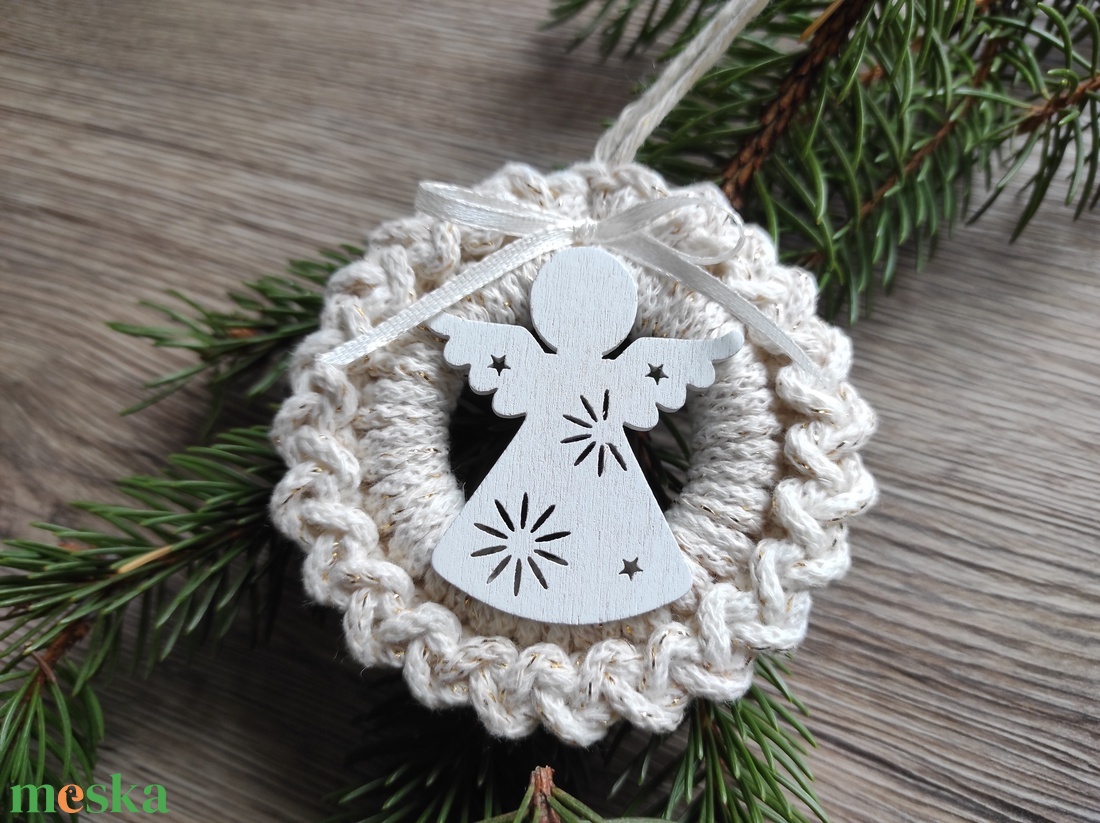 Horgolt karácsonyfadísz szett natúr-bézs színben - karácsony - karácsonyi lakásdekoráció - karácsonyfadíszek - Meska.hu