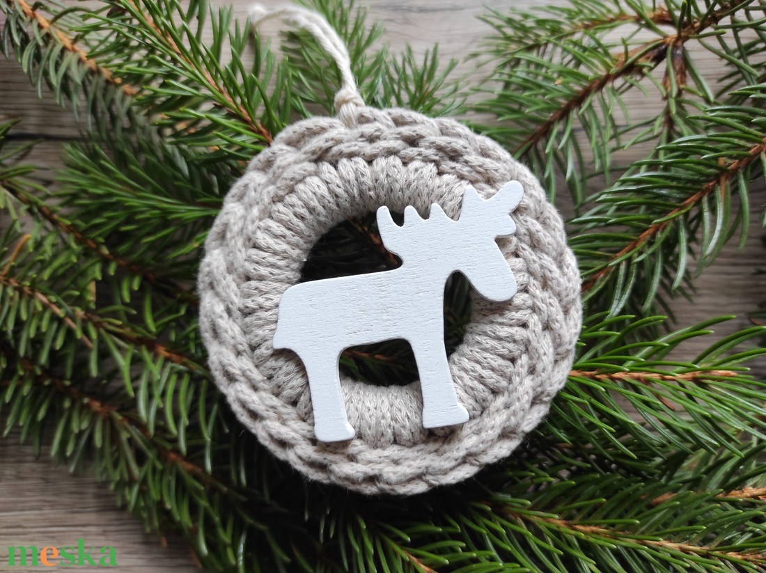 Horgolt karácsonyfadísz szett natúr-bézs színben - karácsony - karácsonyi lakásdekoráció - karácsonyfadíszek - Meska.hu