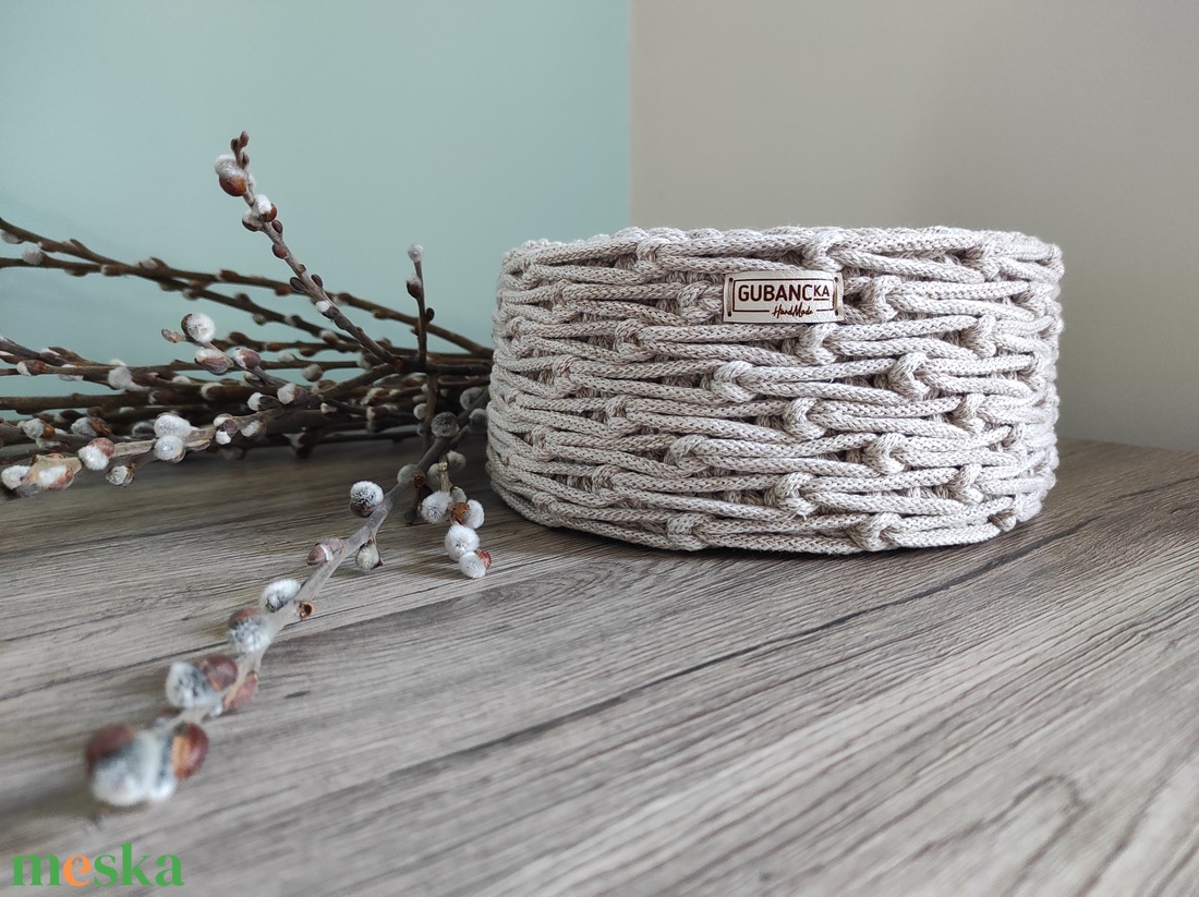 Csomómintás horgolt kosár (világosbézs színben) - otthon & életmód - tárolás & rendszerezés - tárolókosár - Meska.hu