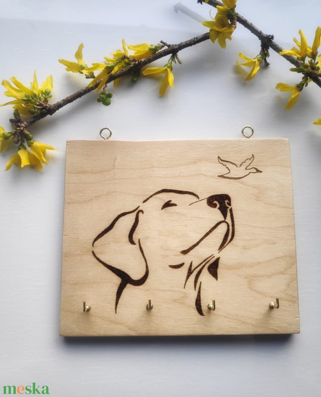 Fali kulcstartó pirográffal égetett kutya motívummal - otthon & életmód - dekoráció - fali és függő dekoráció - fali kulcstartó - Meska.hu