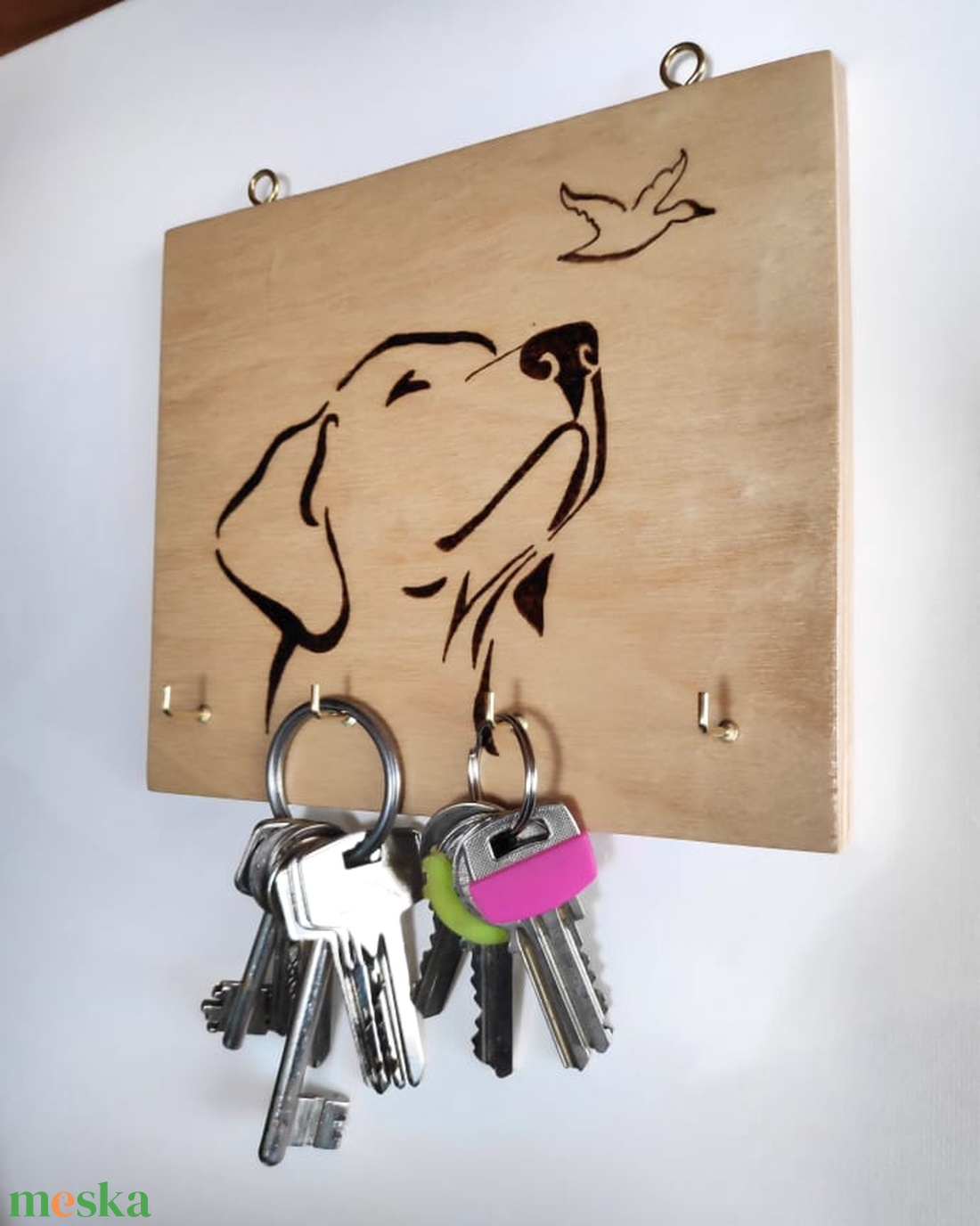 Fali kulcstartó pirográffal égetett kutya motívummal - otthon & életmód - dekoráció - fali és függő dekoráció - fali kulcstartó - Meska.hu