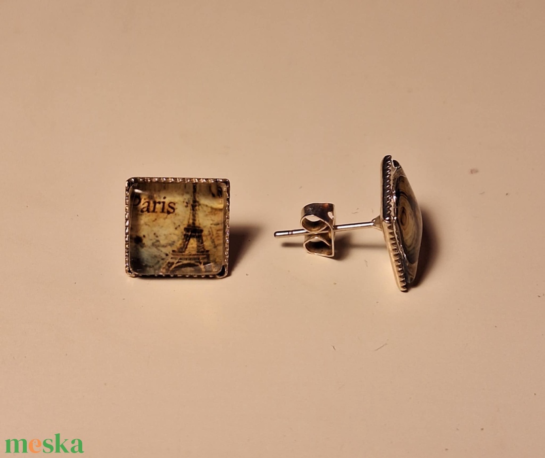 Fülbevaló - vintage hatású képpel - Párizs 2 - ékszer - fülbevaló - pötty fülbevaló - Meska.hu Fülbevaló - vintage hatású képpel - Párizs 2 - ékszer - fülbevaló - pötty fülbevaló - Meska.hu