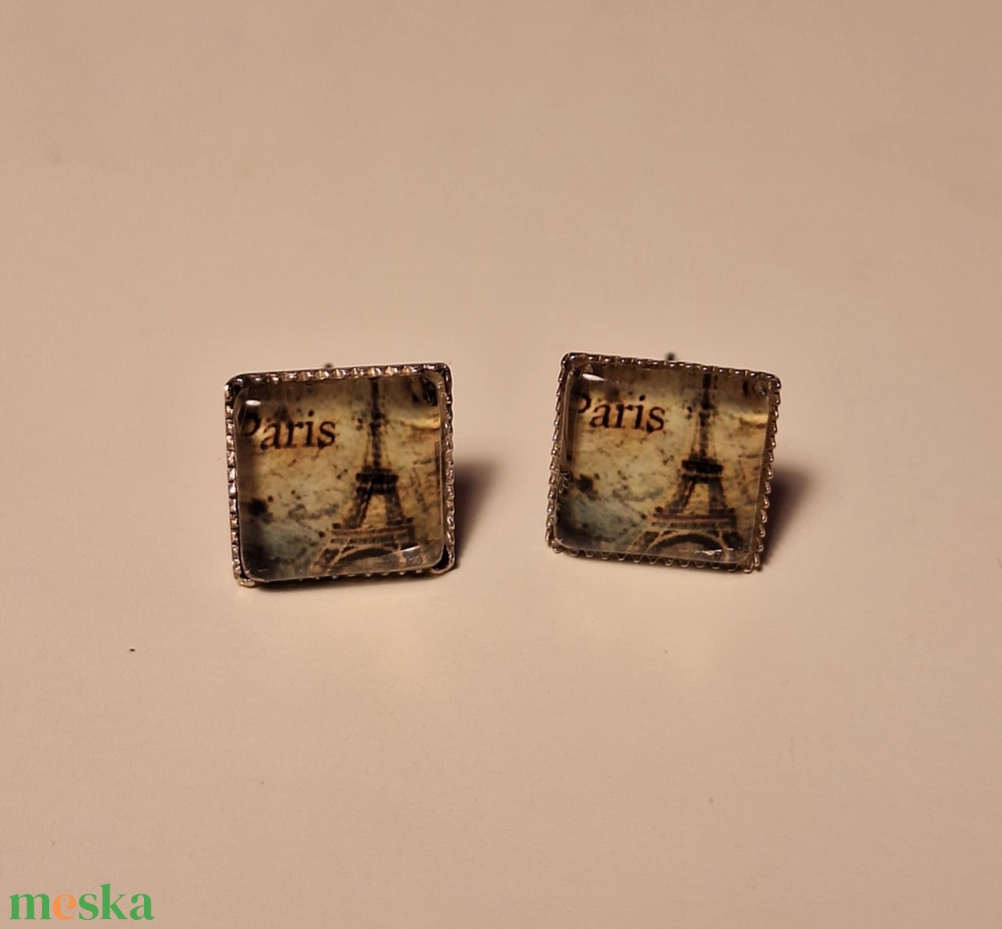 Fülbevaló - vintage hatású képpel - Párizs 2 - ékszer - fülbevaló - pötty fülbevaló - Meska.hu Fülbevaló - vintage hatású képpel - Párizs 2 - ékszer - fülbevaló - pötty fülbevaló - Meska.hu