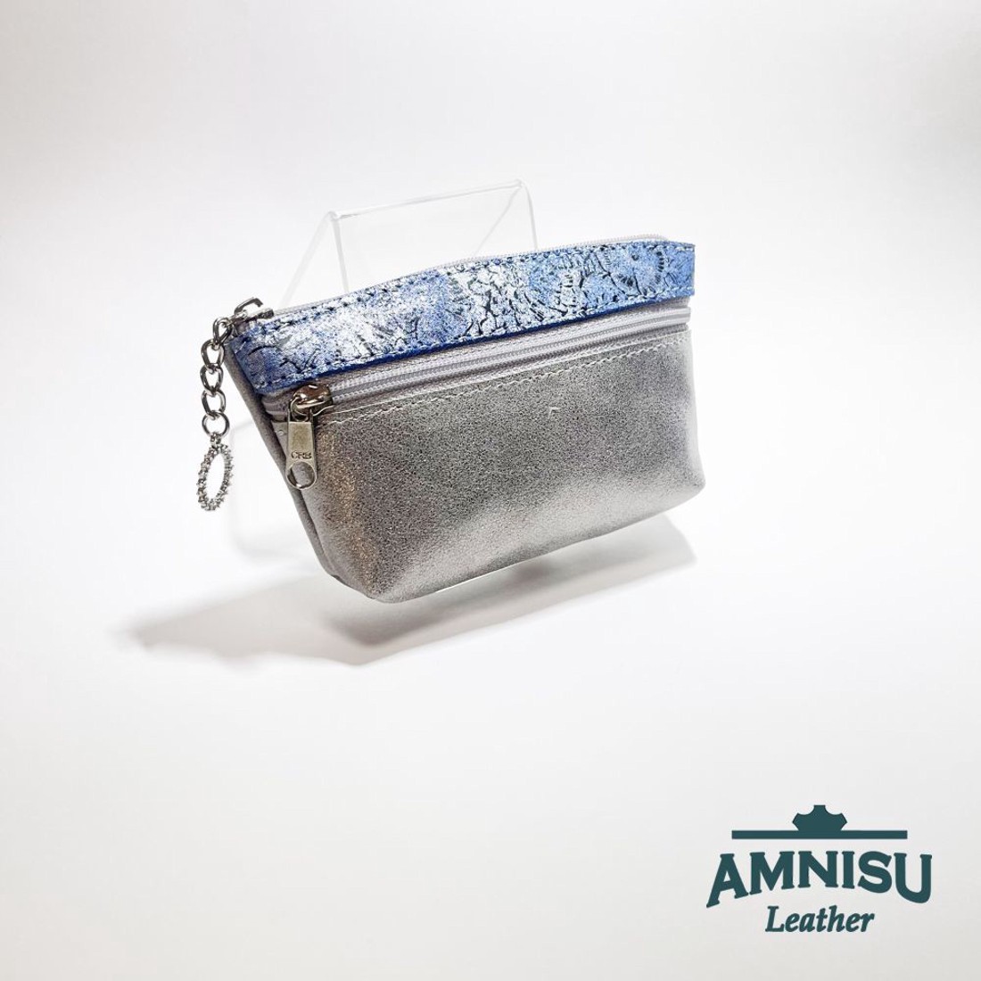 Ezüst - kék virág mintás kettő cipzáras kulcstartó B1004 - táska & tok - kulcstartó & táskadísz - kulcstartó - Meska.hu