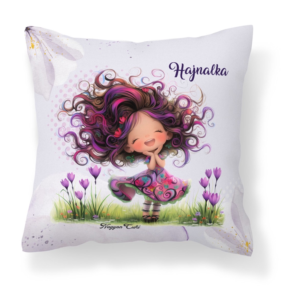 Névvel kérhető - Bájos krókusz virágos tündér mintás párna - otthon & életmód - lakástextil - párna & párnahuzat - díszpárna (belsővel együtt) - Meska.hu