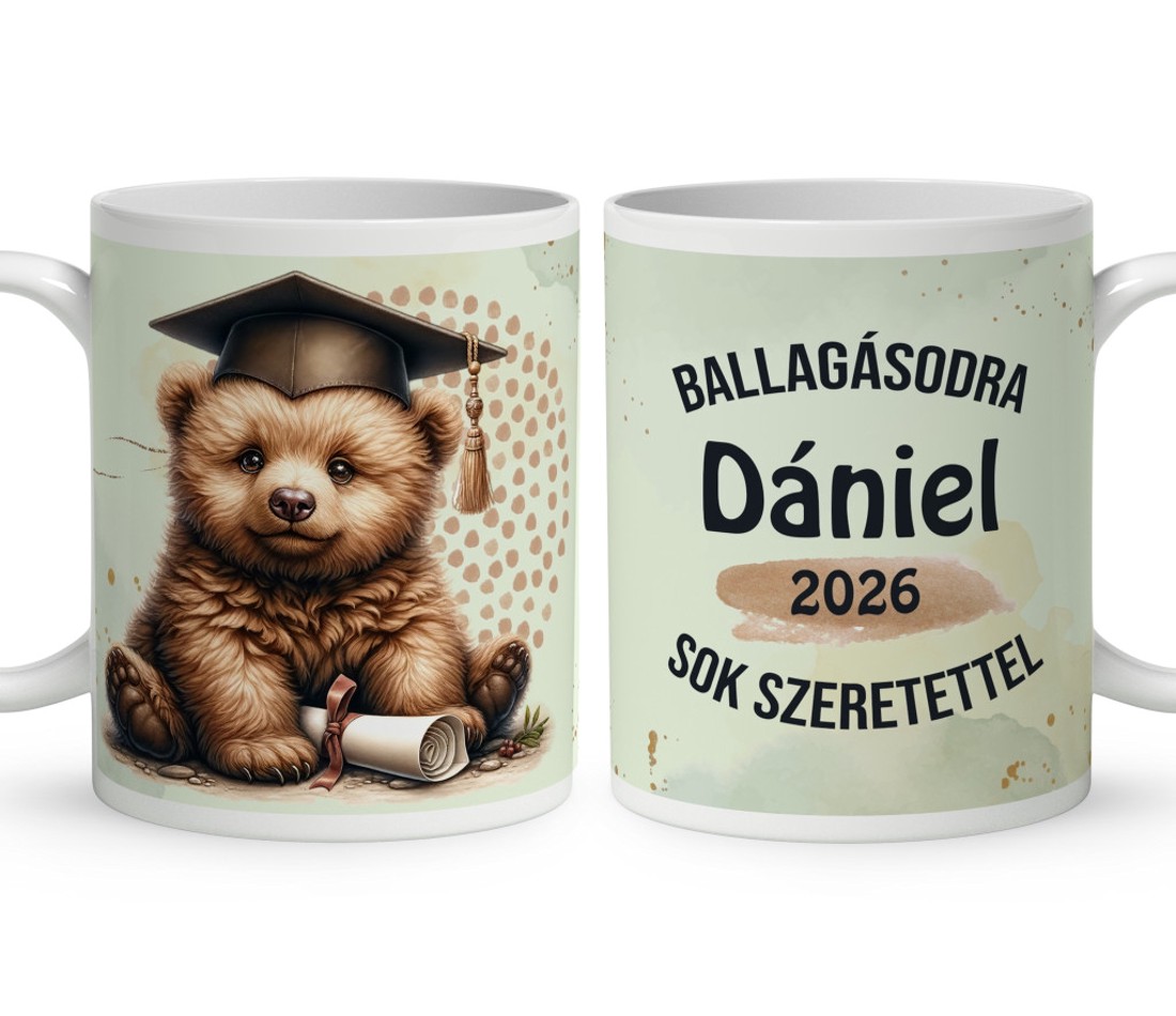 Névvel kérhető Maci - 2026 évi Ballagásra mintás bögre - otthon & életmód - konyhafelszerelés, tálalás - tálalás - bögre & csésze - Meska.hu