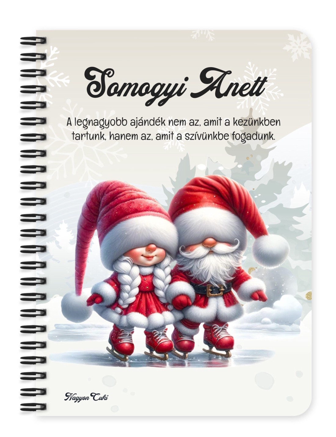 Személyre szabható - Korcsolyázó karácsonyi manók mintás A5-ös füzet - otthon & életmód - papír, írószer - jegyzetfüzet & napló - Meska.hu