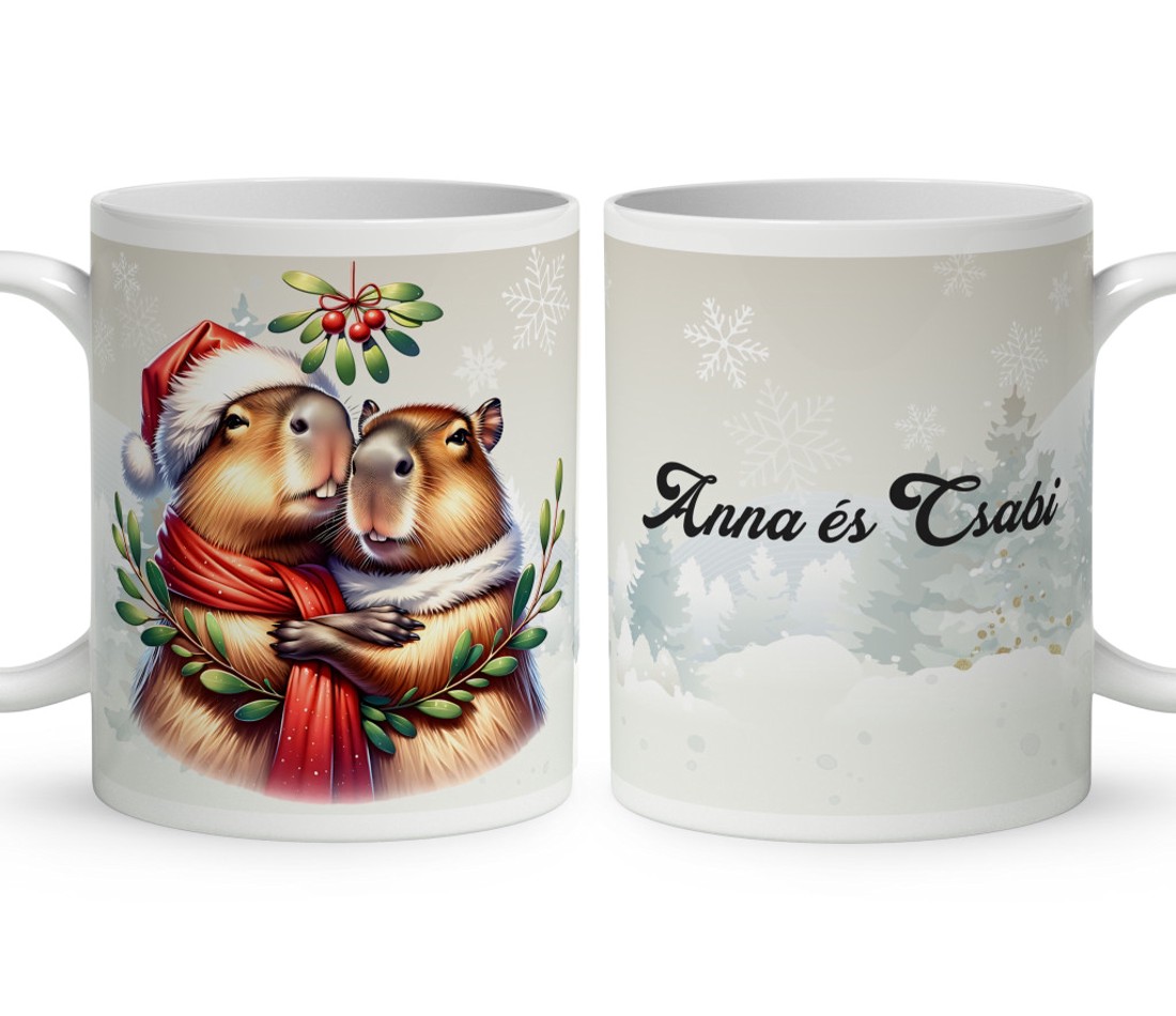 Névvel kérhető - Cuki Karácsonyi capybara pár mintás bögre - otthon & életmód - konyhafelszerelés, tálalás - tálalás - bögre & csésze - Meska.hu