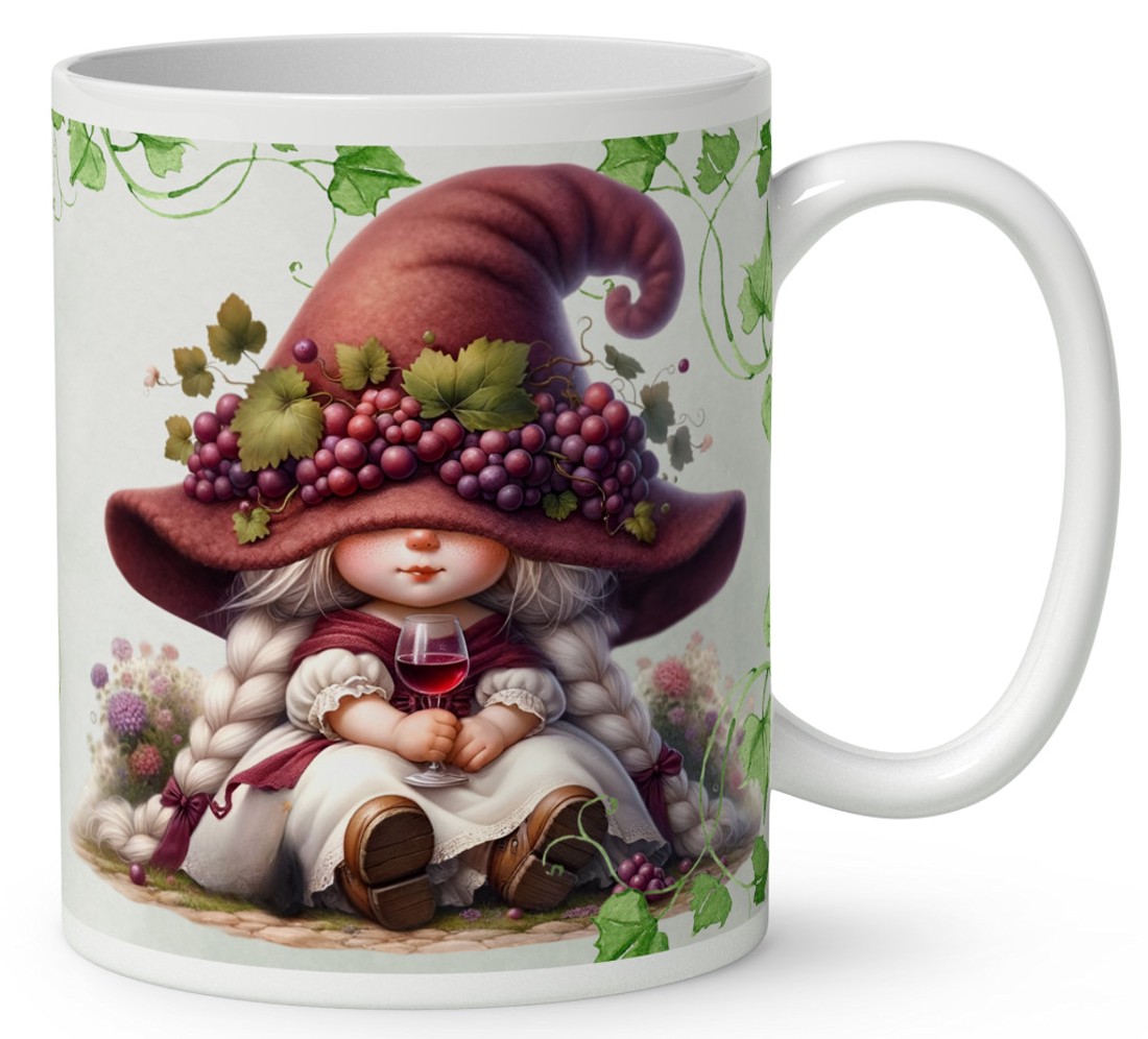 Névvel kérhető - Egy pohár bor és a borász manó lány mintás bögre - otthon & életmód - konyhafelszerelés, tálalás - tálalás - bögre & csésze - Meska.hu