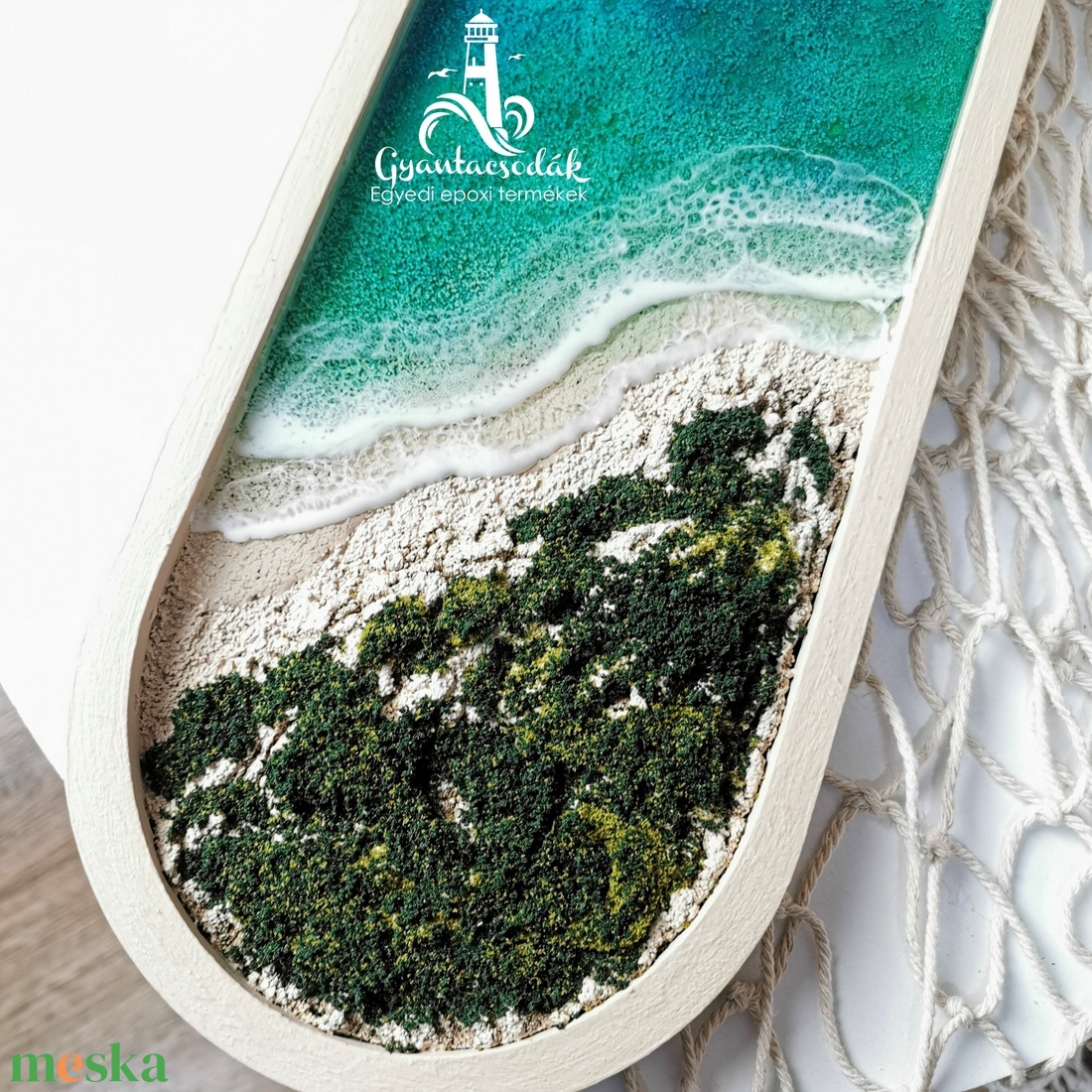 Tengerpartos hosszú tálca - Epoxi gyanta - Gyantacsodák - otthon & életmód - konyhafelszerelés, tálalás - tálalás - tálca - Meska.hu