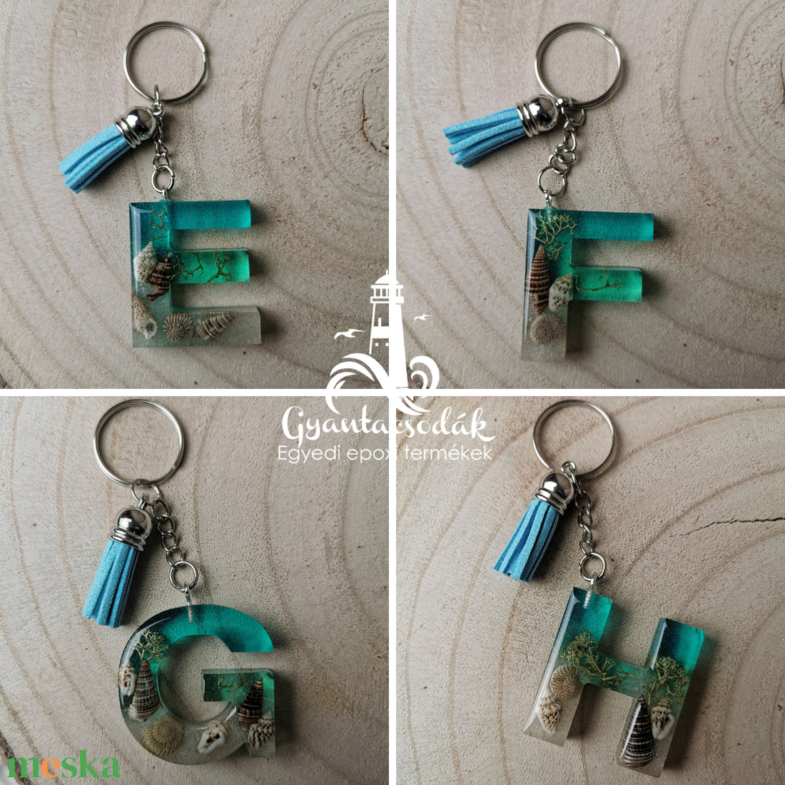 KÉSZLETKISÖPRÉS - Tengeri betű kulcstartó (A-L) - Epoxi, epoxy gyanta, műgyanta - Gyantacsodák - táska & tok - kulcstartó & táskadísz - kulcstartó - Meska.hu