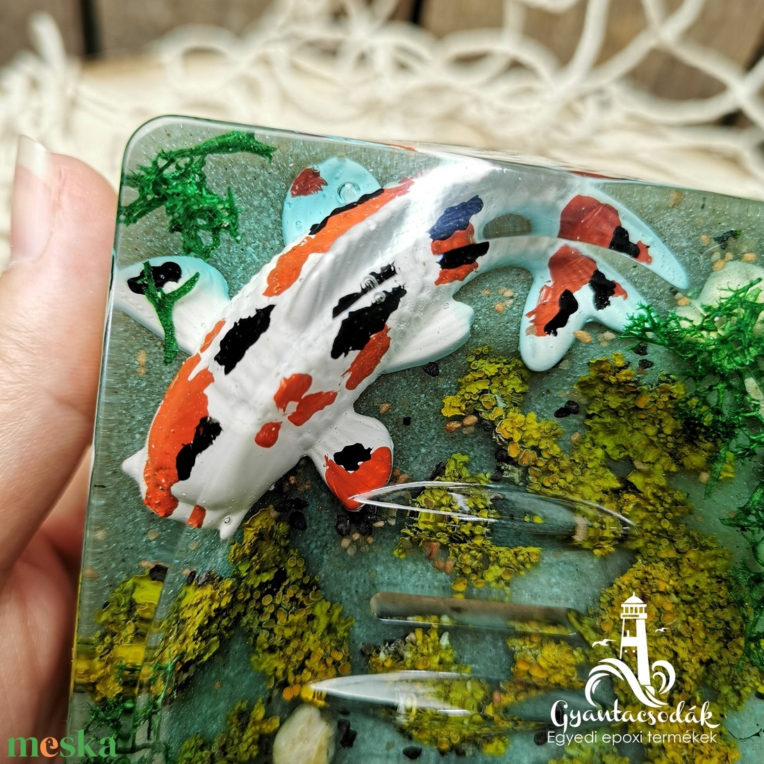Koi pontyos Szappantartó, téglalap - Epoxi, epoxy gyanta, műgyanta - Gyantacsodák - otthon & életmód - fürdőszoba - szappantartó - Meska.hu