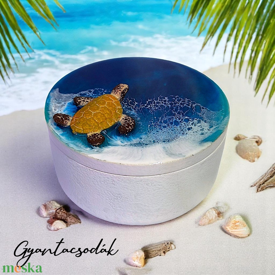 ÉKSZERTARTÓ - TENGERI HULLÁMOKKAL ÉS TEKNŐSSEL 2 - GYANTACSODÁK - otthon & életmód - dekoráció - asztal és polc dekoráció - asztaldísz - Meska.hu