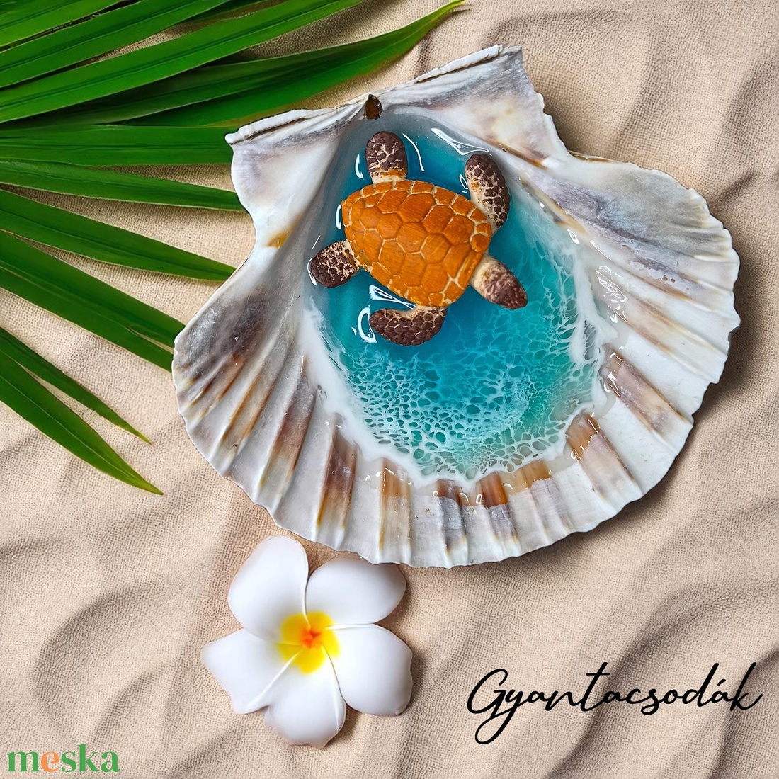 ÉKSZERTARTÓ - VALÓDI ÓRIÁSKAGYLÓ GYŰRŰTARTÓ - TÜRKIZ, TEKNŐSSEL - GYANTACSODÁK - otthon & életmód - dekoráció - asztal és polc dekoráció - asztaldísz - Meska.hu