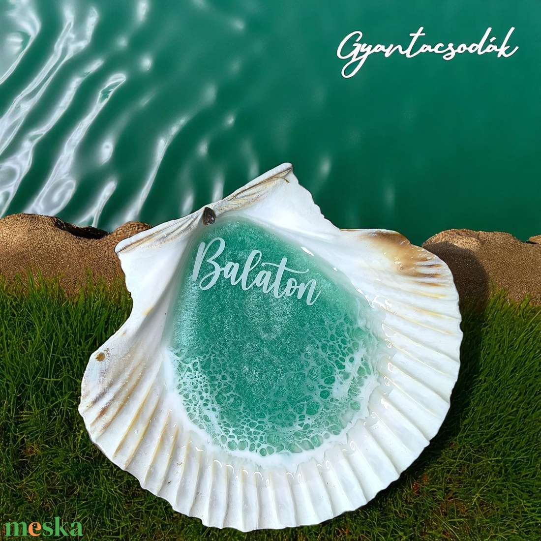 ÉKSZERTARTÓ BALATON MINTÁVAL - VALÓDI ÓRIÁSKAGYLÓ GYŰRŰTARTÓ - GYANTACSODÁK - otthon & életmód - dekoráció - asztal és polc dekoráció - asztaldísz - Meska.hu