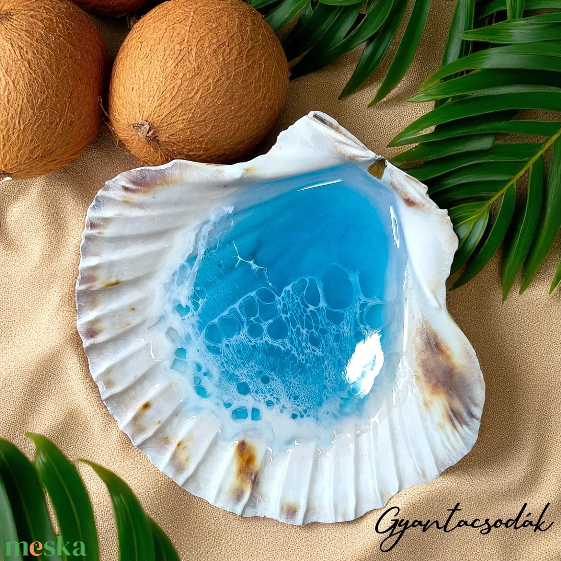 ÉKSZERTARTÓ TENGER MINTÁVAL 2 - VALÓDI ÓRIÁSKAGYLÓ GYŰRŰTARTÓ - GYANTACSODÁK - otthon & életmód - dekoráció - asztal és polc dekoráció - asztaldísz - Meska.hu