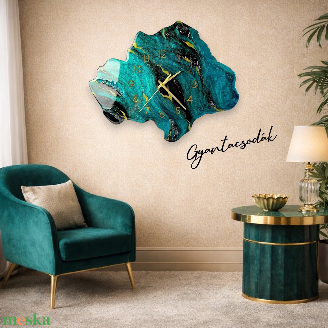 EPOXI GYANTA FALIÓRA - APATIT GEÓDA 43CM - GYANTACSODÁK - otthon & életmód - dekoráció - fali és függő dekoráció - falióra & óra - Meska.hu