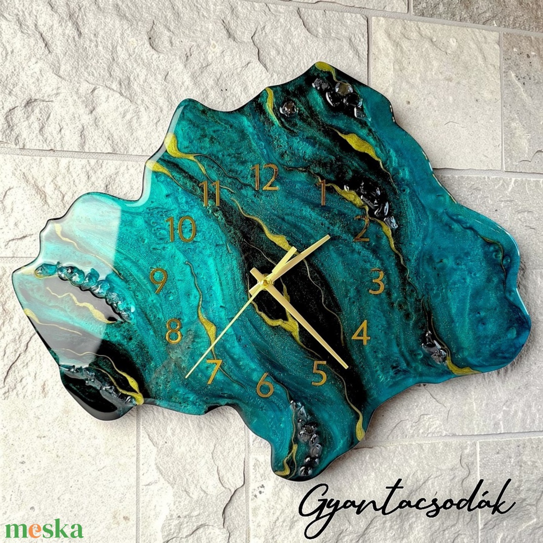 EPOXI GYANTA FALIÓRA - APATIT GEÓDA 43CM - GYANTACSODÁK - otthon & életmód - dekoráció - fali és függő dekoráció - falióra & óra - Meska.hu