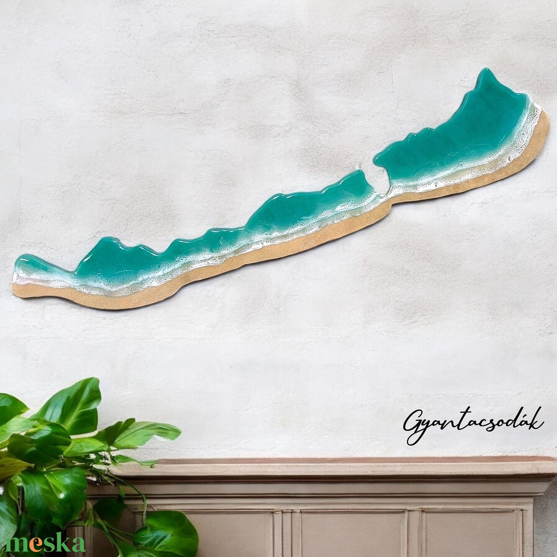 ZÖLD BALATON, HOMOKOS PARTTAL - EPOXI GYANTA FALIKÉP 88 CM - GYANTACSODÁK - otthon & életmód - dekoráció - kép & falikép - 3d képek - Meska.hu