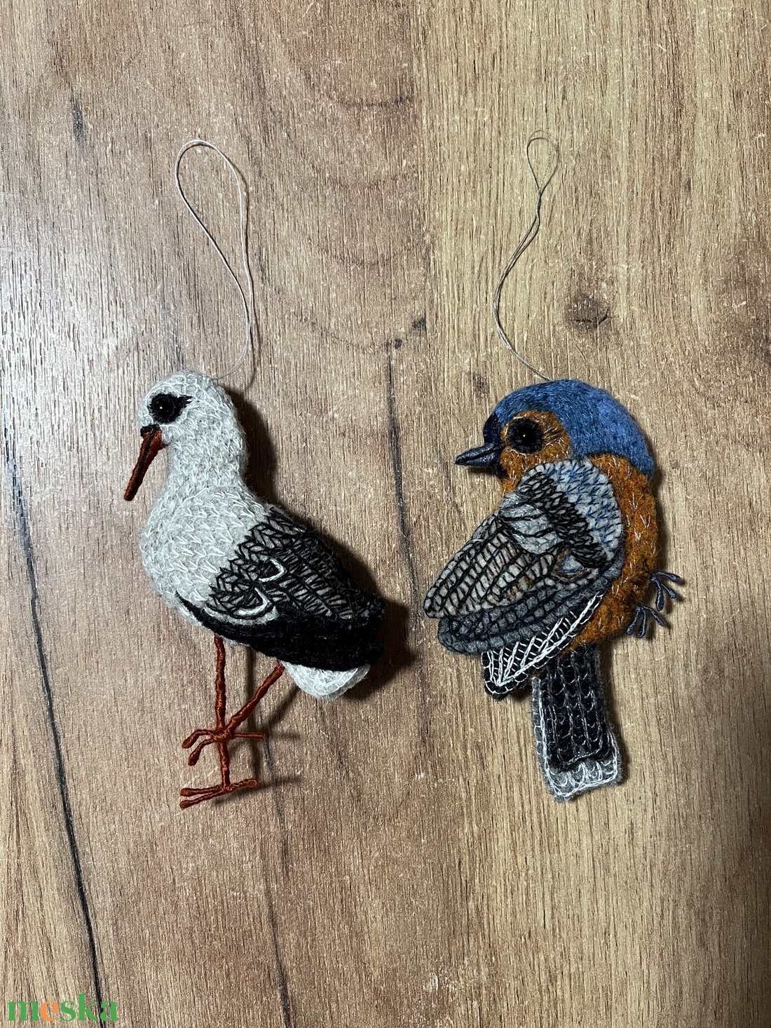 Hímzett madár karácsonyfadíszek - karácsony - karácsonyi lakásdekoráció - karácsonyfadíszek - Meska.hu