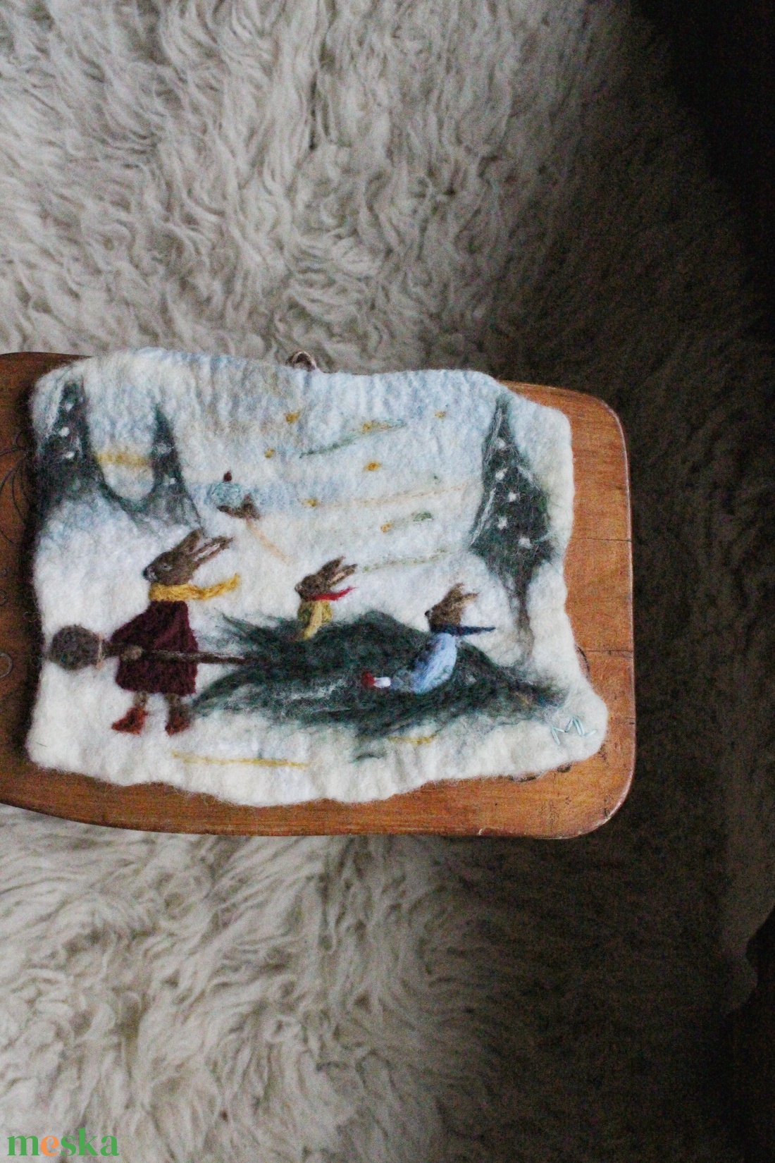 Nyuszikarácsony - nemezkép - művészet - textilkép - nemezelt - Meska.hu
