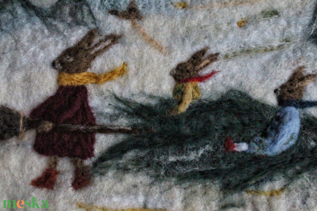 Nyuszikarácsony - nemezkép - művészet - textilkép - nemezelt - Meska.hu