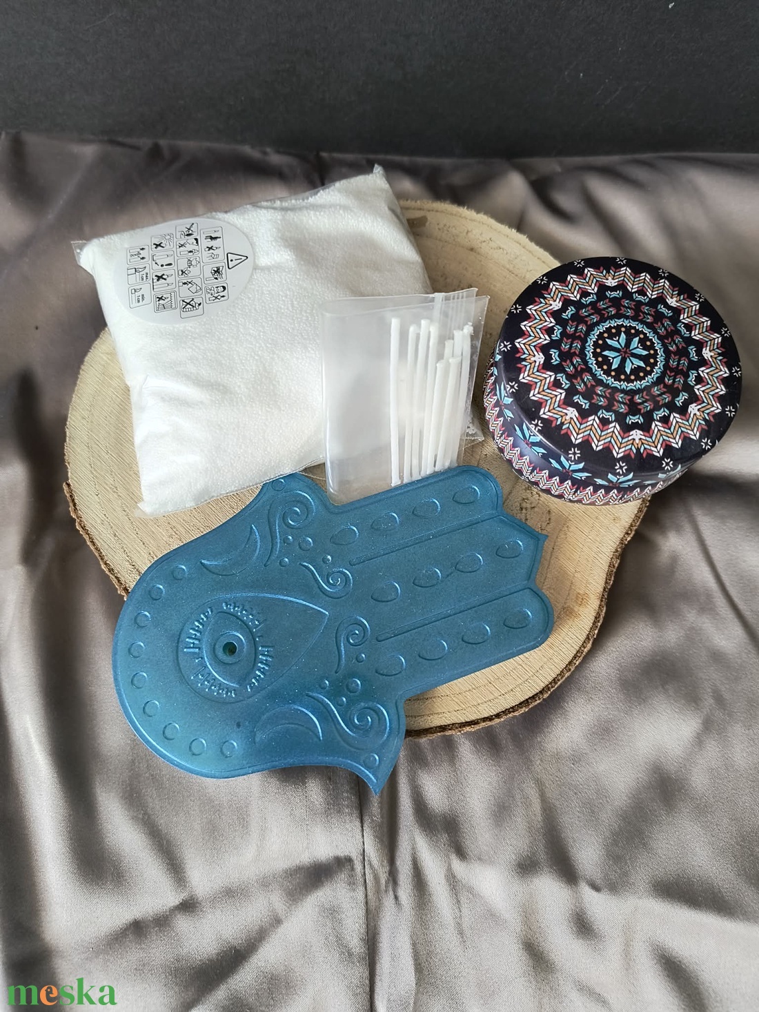 Marokkó kéznyújtásra - Hamsa kéz füstölő tartóval és homokviasszal - otthon & életmód - gyertya, illat, aroma - gyertya - Meska.hu