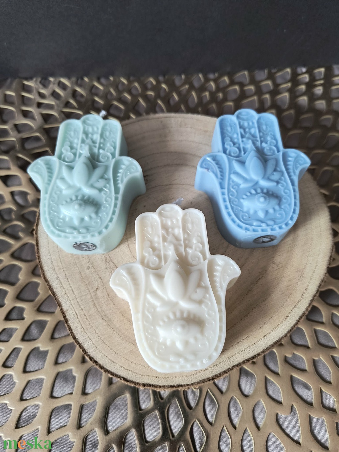 Mesés kelet - Fatima kéz gyertya szett, kék - otthon & életmód - gyertya, illat, aroma - gyertya - Meska.hu