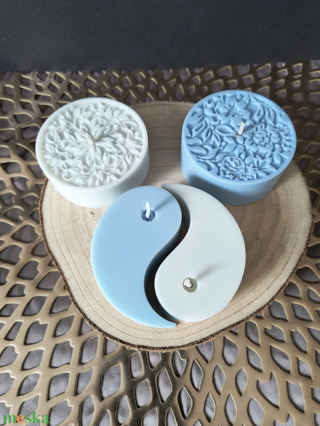 Mandala gyertyaszett - kék, fehér - otthon & életmód - dekoráció - spiritualitás - mandala - Meska.hu