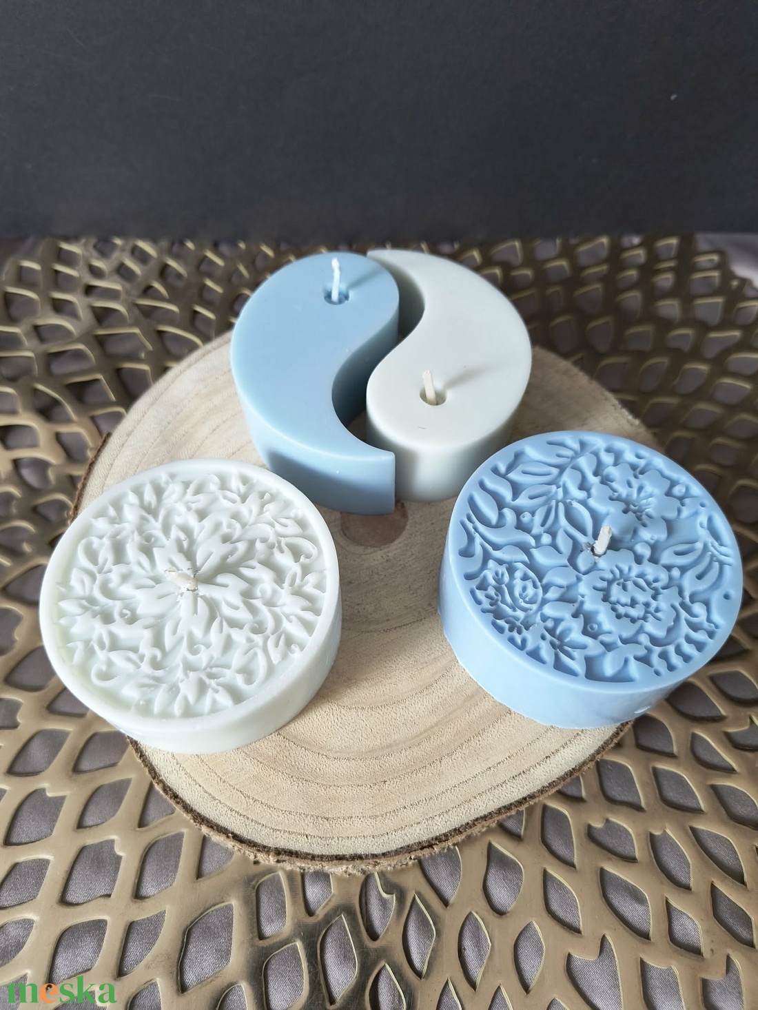 Mandala gyertyaszett - kék, fehér - otthon & életmód - dekoráció - spiritualitás - mandala - Meska.hu